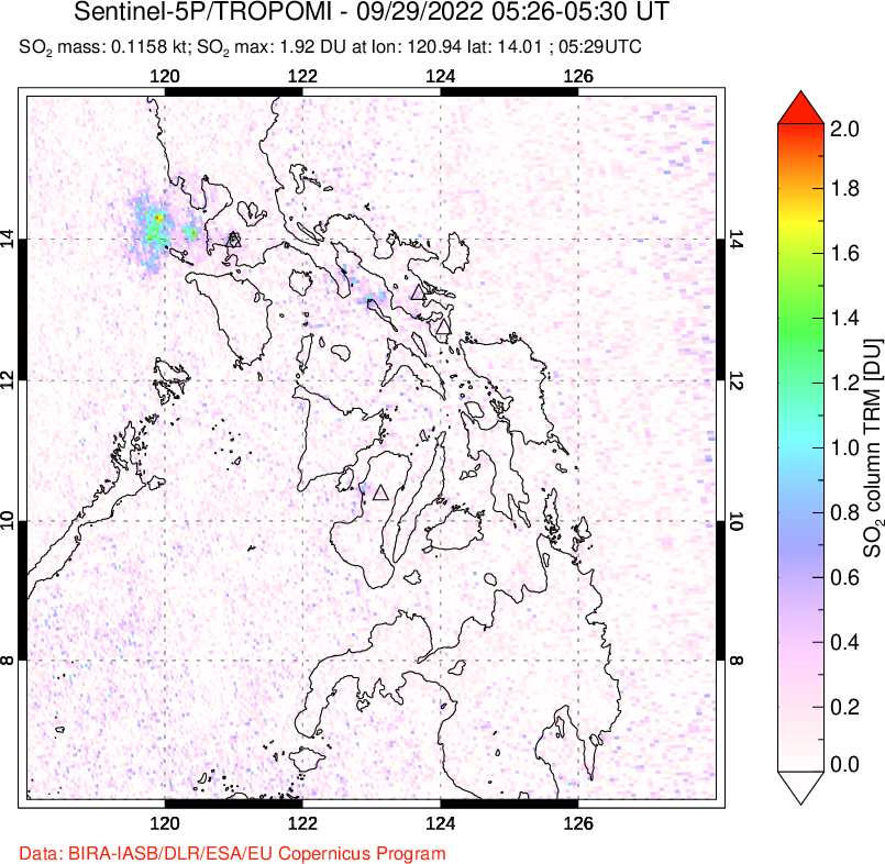 A sulfur dioxide image over Philippines on Sep 29, 2022.