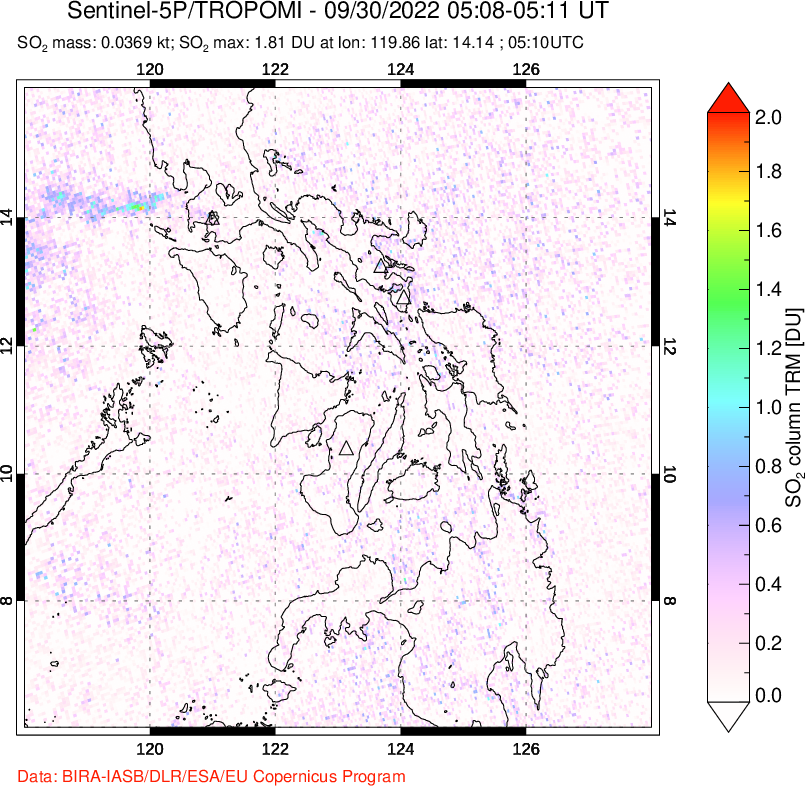 A sulfur dioxide image over Philippines on Sep 30, 2022.