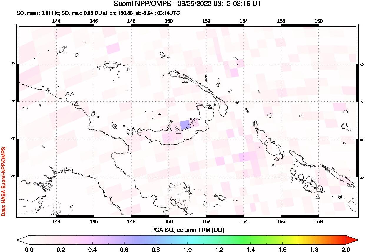 A sulfur dioxide image over Papua, New Guinea on Sep 25, 2022.