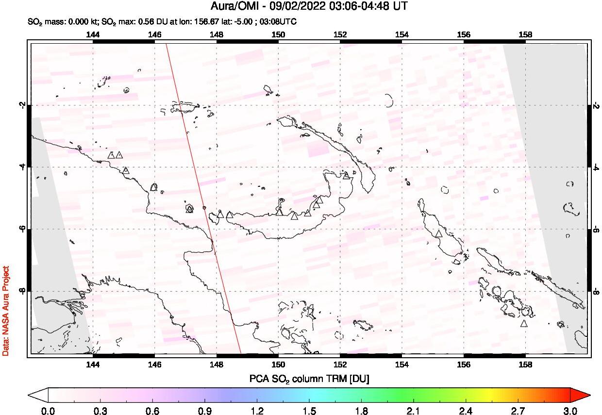 A sulfur dioxide image over Papua, New Guinea on Sep 02, 2022.
