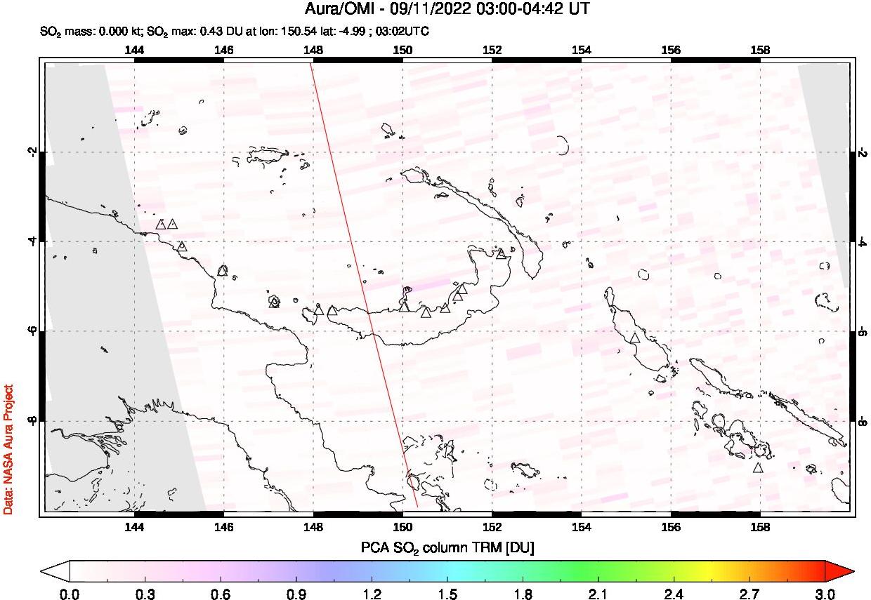 A sulfur dioxide image over Papua, New Guinea on Sep 11, 2022.