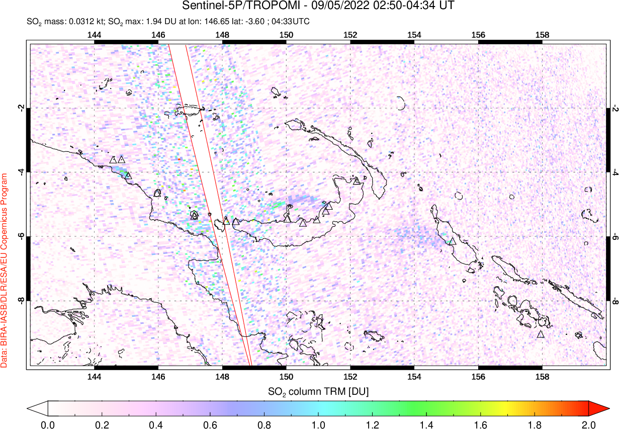 A sulfur dioxide image over Papua, New Guinea on Sep 05, 2022.