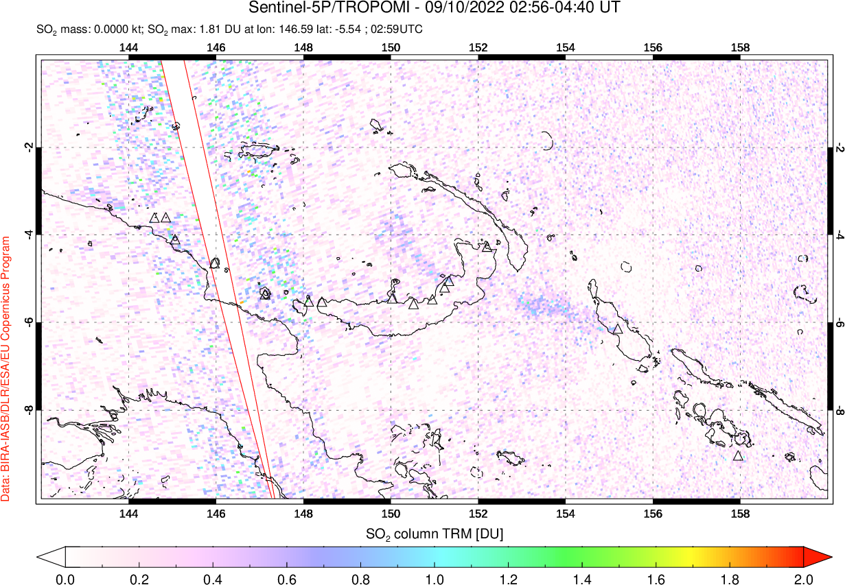 A sulfur dioxide image over Papua, New Guinea on Sep 10, 2022.