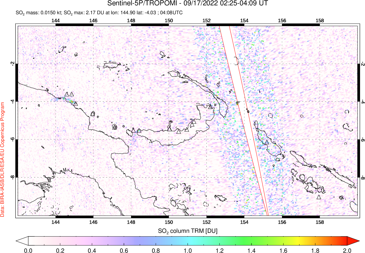 A sulfur dioxide image over Papua, New Guinea on Sep 17, 2022.