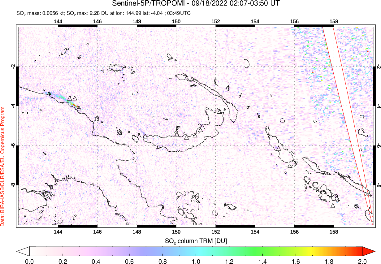 A sulfur dioxide image over Papua, New Guinea on Sep 18, 2022.