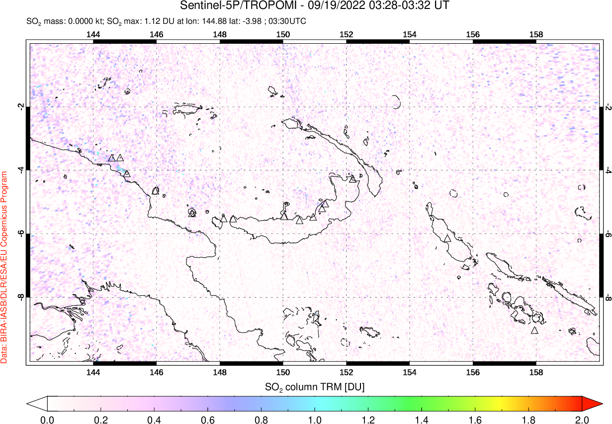 A sulfur dioxide image over Papua, New Guinea on Sep 19, 2022.