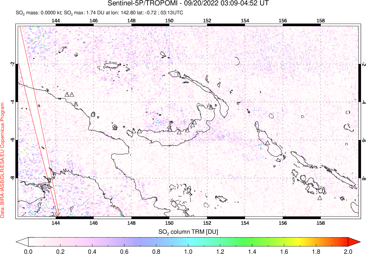 A sulfur dioxide image over Papua, New Guinea on Sep 20, 2022.