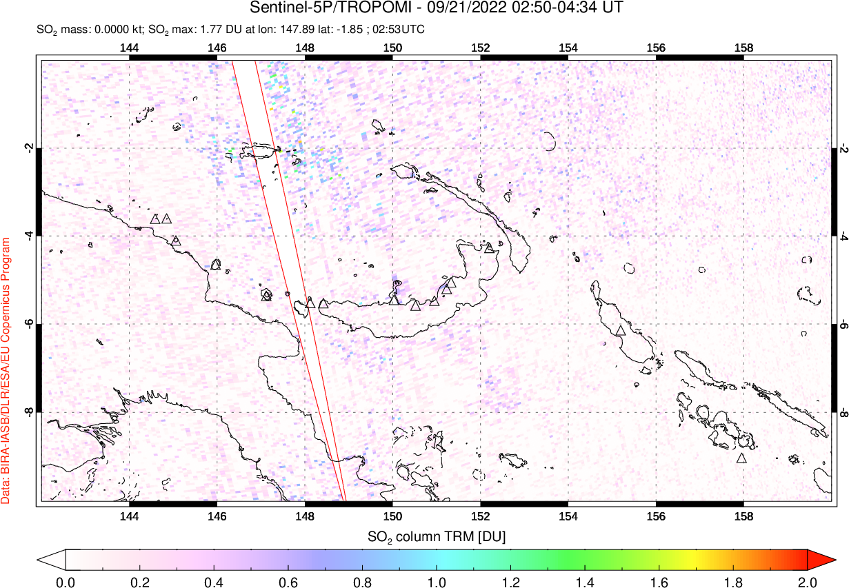 A sulfur dioxide image over Papua, New Guinea on Sep 21, 2022.