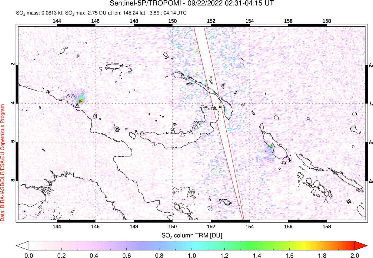 A sulfur dioxide image over Papua, New Guinea on Sep 22, 2022.