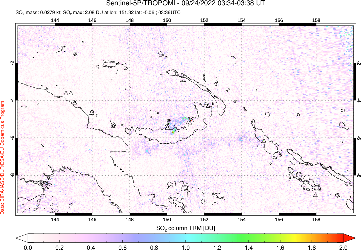 A sulfur dioxide image over Papua, New Guinea on Sep 24, 2022.