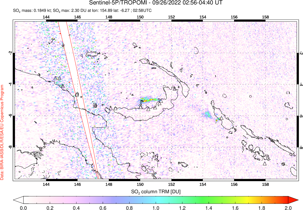 A sulfur dioxide image over Papua, New Guinea on Sep 26, 2022.