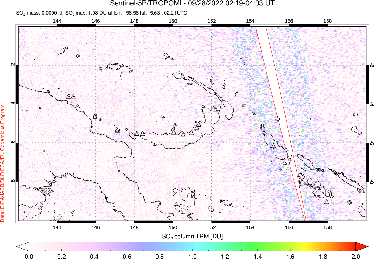 A sulfur dioxide image over Papua, New Guinea on Sep 28, 2022.