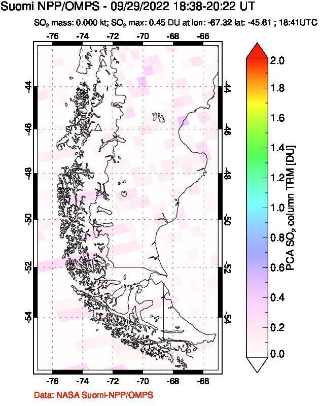 A sulfur dioxide image over Southern Chile on Sep 29, 2022.