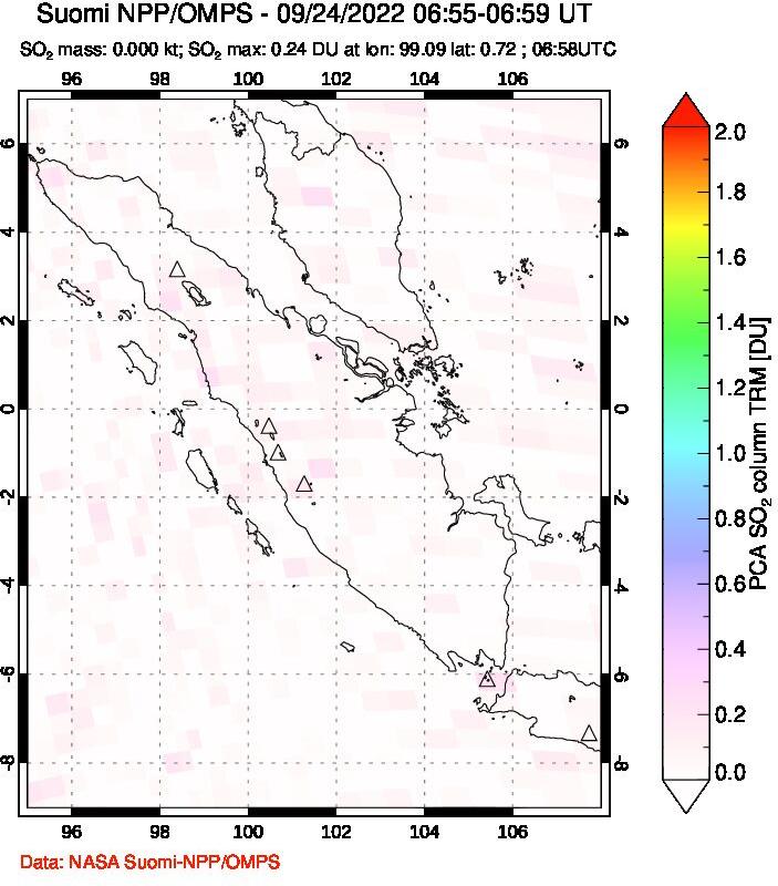 A sulfur dioxide image over Sumatra, Indonesia on Sep 24, 2022.