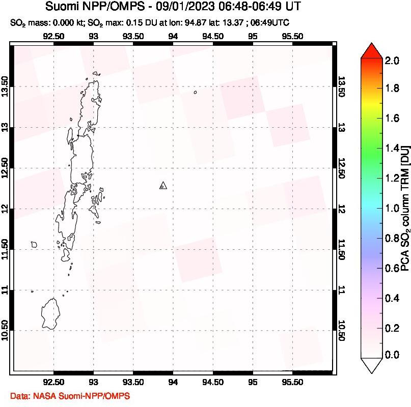 A sulfur dioxide image over Andaman Islands, Indian Ocean on Sep 01, 2023.