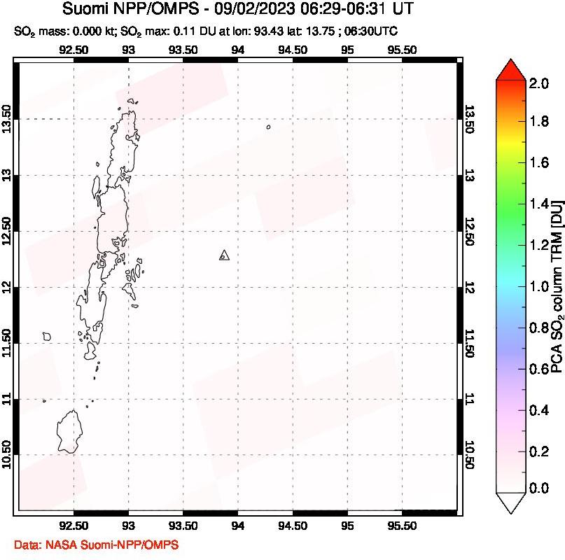 A sulfur dioxide image over Andaman Islands, Indian Ocean on Sep 02, 2023.