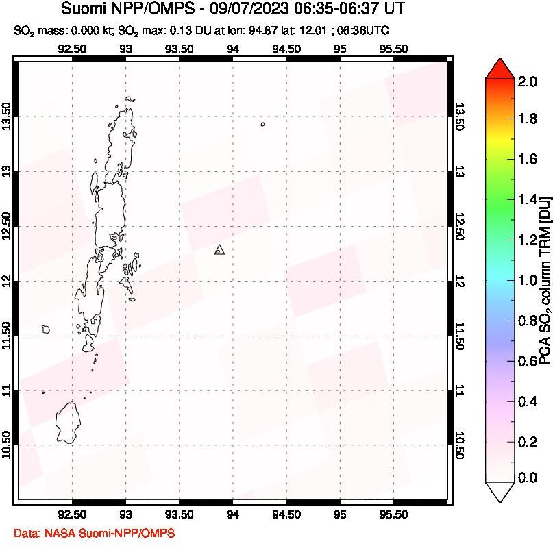 A sulfur dioxide image over Andaman Islands, Indian Ocean on Sep 07, 2023.