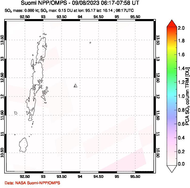 A sulfur dioxide image over Andaman Islands, Indian Ocean on Sep 08, 2023.