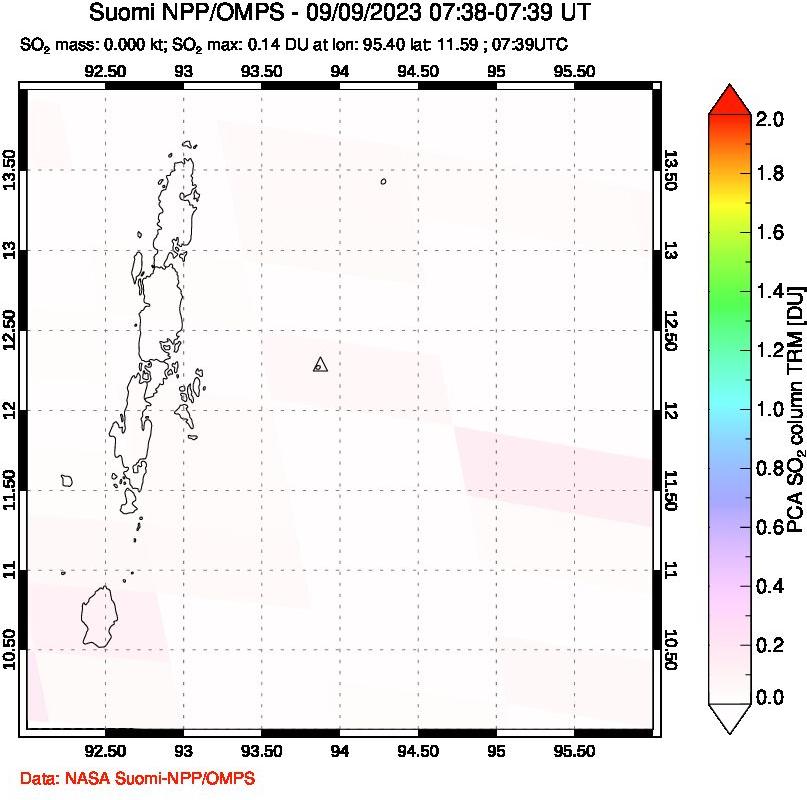 A sulfur dioxide image over Andaman Islands, Indian Ocean on Sep 09, 2023.