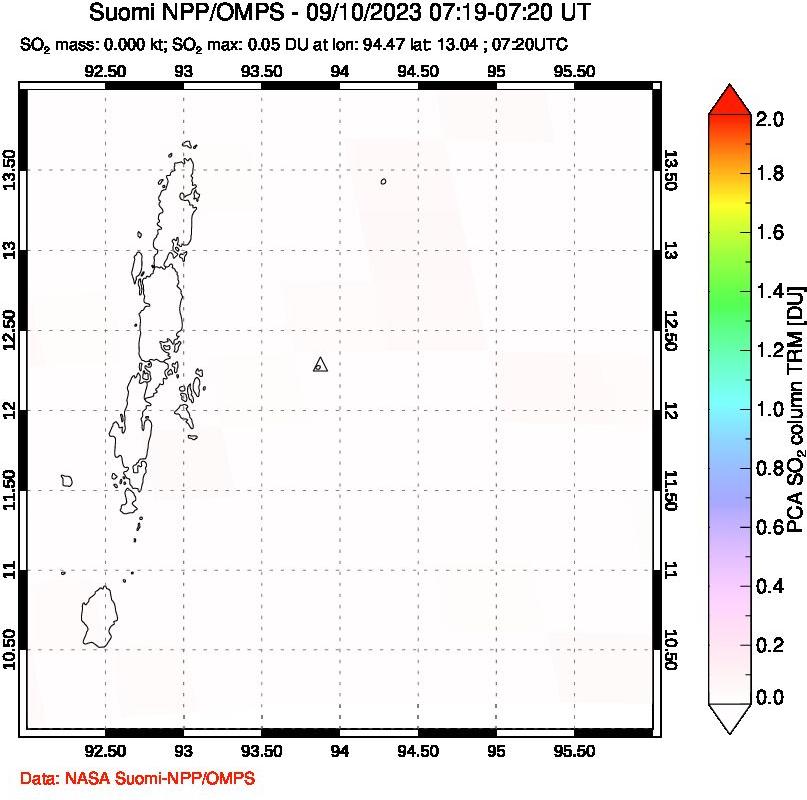 A sulfur dioxide image over Andaman Islands, Indian Ocean on Sep 10, 2023.