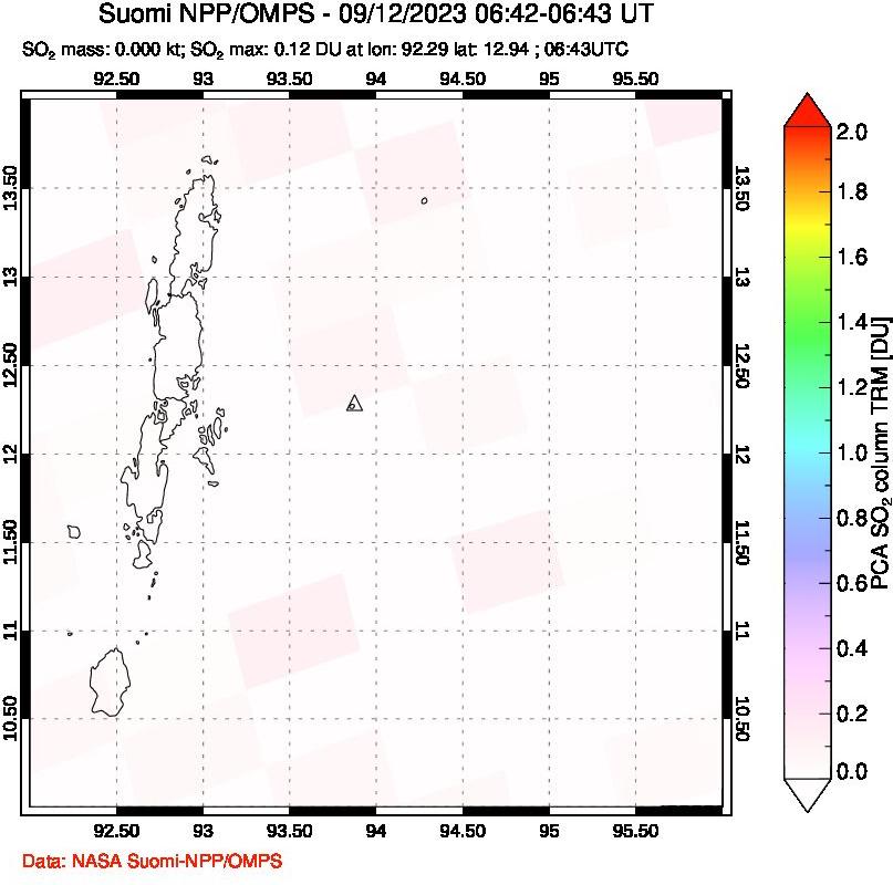 A sulfur dioxide image over Andaman Islands, Indian Ocean on Sep 12, 2023.