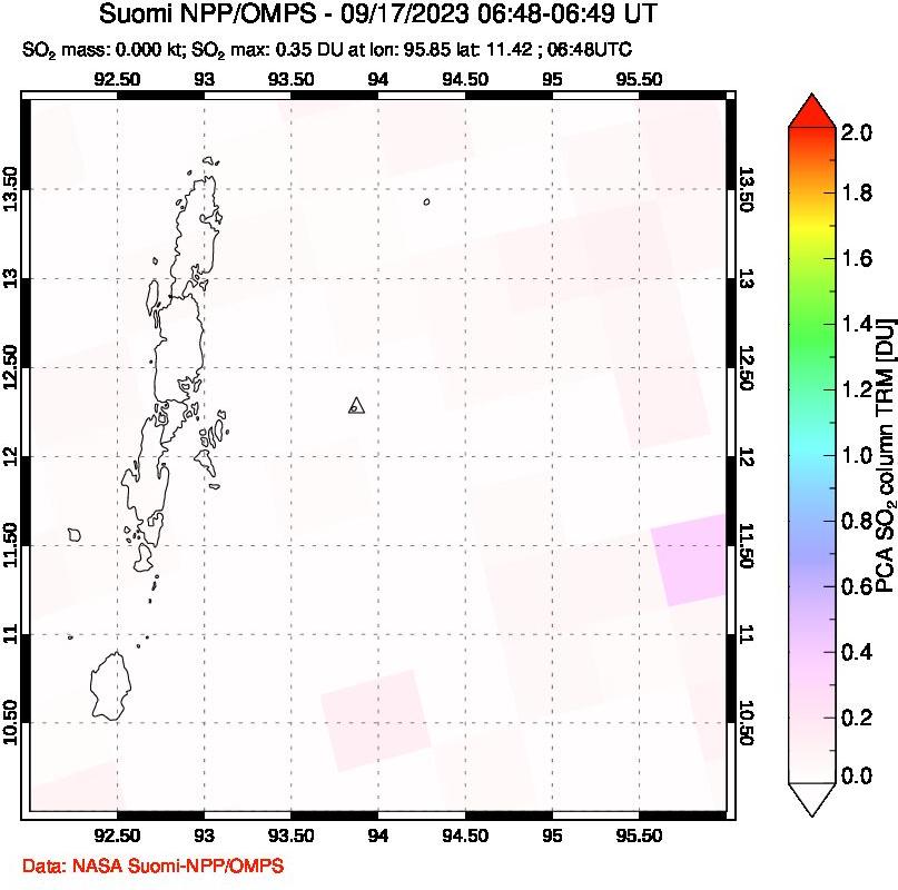 A sulfur dioxide image over Andaman Islands, Indian Ocean on Sep 17, 2023.