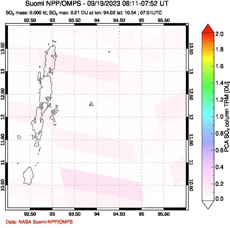 A sulfur dioxide image over Andaman Islands, Indian Ocean on Sep 19, 2023.