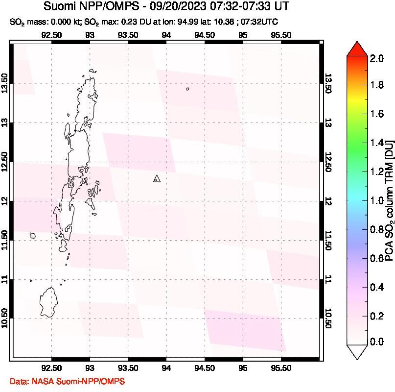 A sulfur dioxide image over Andaman Islands, Indian Ocean on Sep 20, 2023.