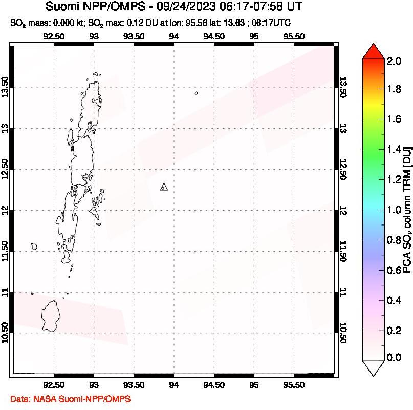 A sulfur dioxide image over Andaman Islands, Indian Ocean on Sep 24, 2023.