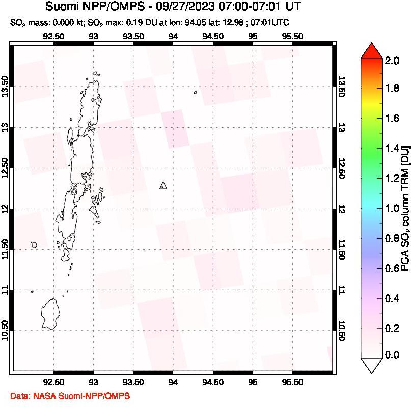 A sulfur dioxide image over Andaman Islands, Indian Ocean on Sep 27, 2023.