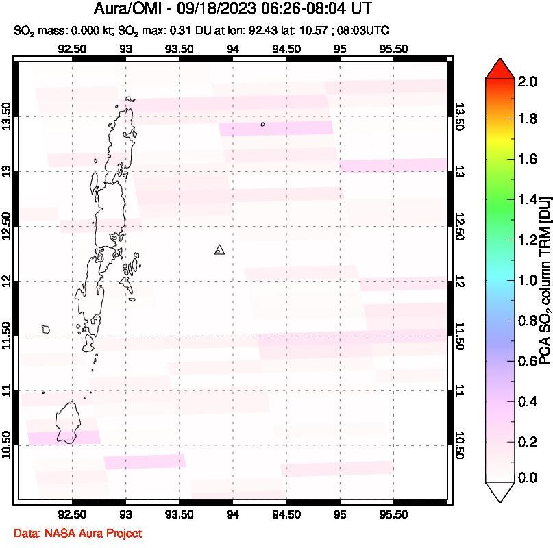 A sulfur dioxide image over Andaman Islands, Indian Ocean on Sep 18, 2023.
