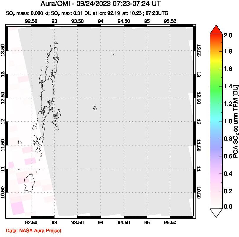 A sulfur dioxide image over Andaman Islands, Indian Ocean on Sep 24, 2023.
