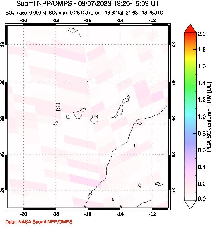 A sulfur dioxide image over Canary Islands on Sep 07, 2023.