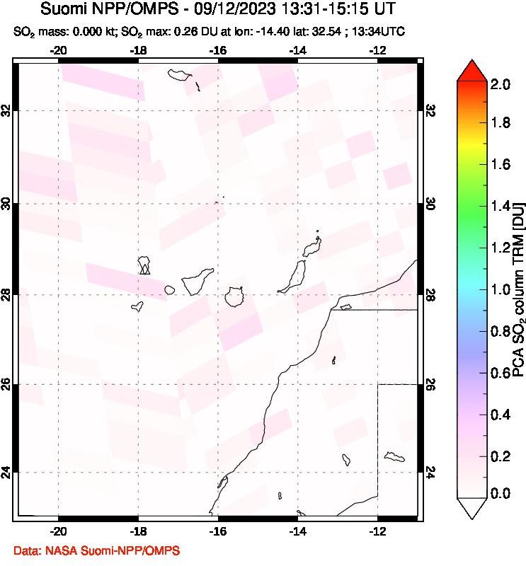 A sulfur dioxide image over Canary Islands on Sep 12, 2023.