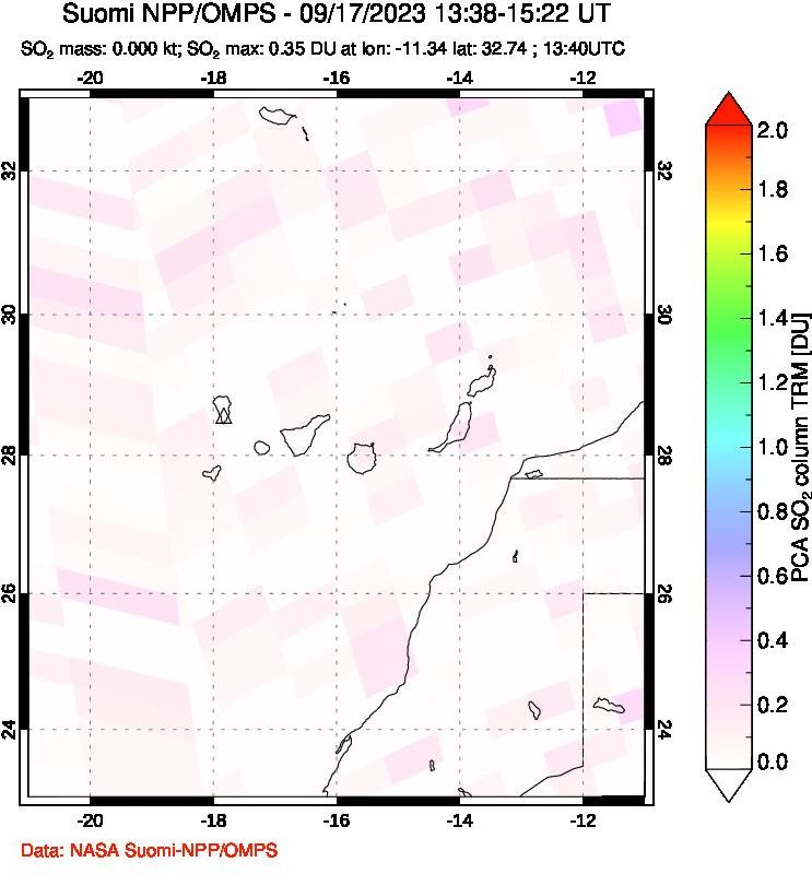 A sulfur dioxide image over Canary Islands on Sep 17, 2023.