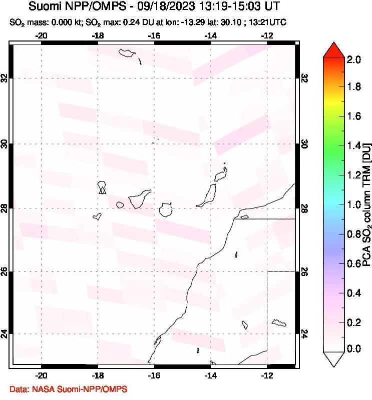 A sulfur dioxide image over Canary Islands on Sep 18, 2023.