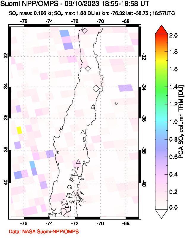 A sulfur dioxide image over Central Chile on Sep 10, 2023.