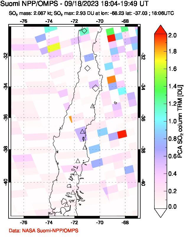 A sulfur dioxide image over Central Chile on Sep 18, 2023.