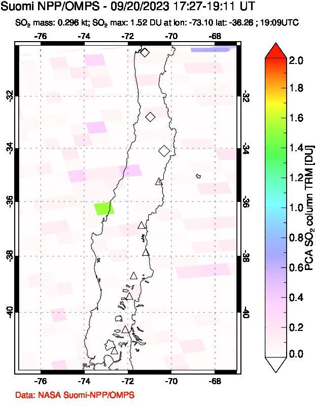 A sulfur dioxide image over Central Chile on Sep 20, 2023.