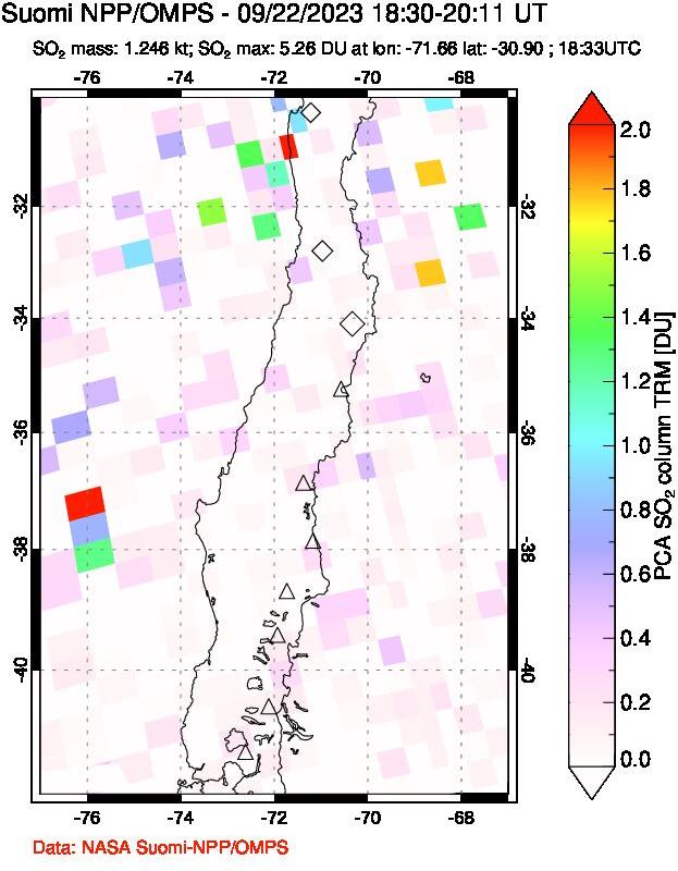 A sulfur dioxide image over Central Chile on Sep 22, 2023.