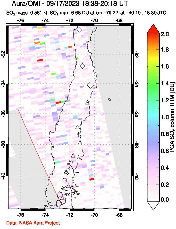 A sulfur dioxide image over Central Chile on Sep 17, 2023.