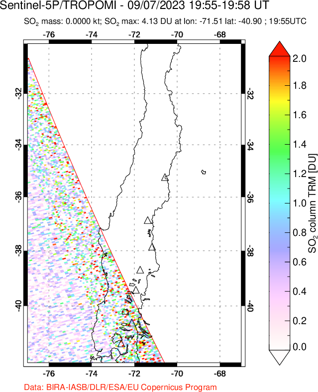 A sulfur dioxide image over Central Chile on Sep 07, 2023.