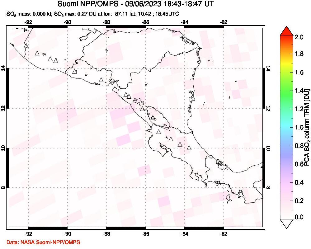 A sulfur dioxide image over Central America on Sep 06, 2023.