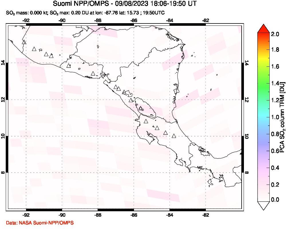 A sulfur dioxide image over Central America on Sep 08, 2023.