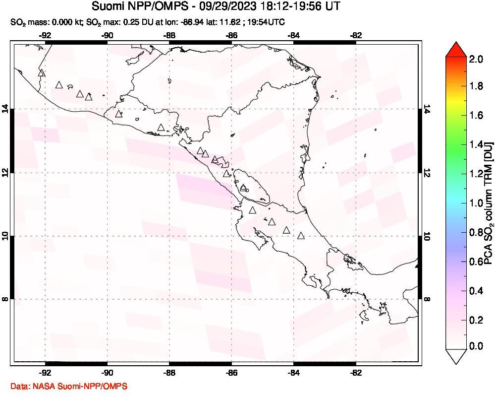 A sulfur dioxide image over Central America on Sep 29, 2023.