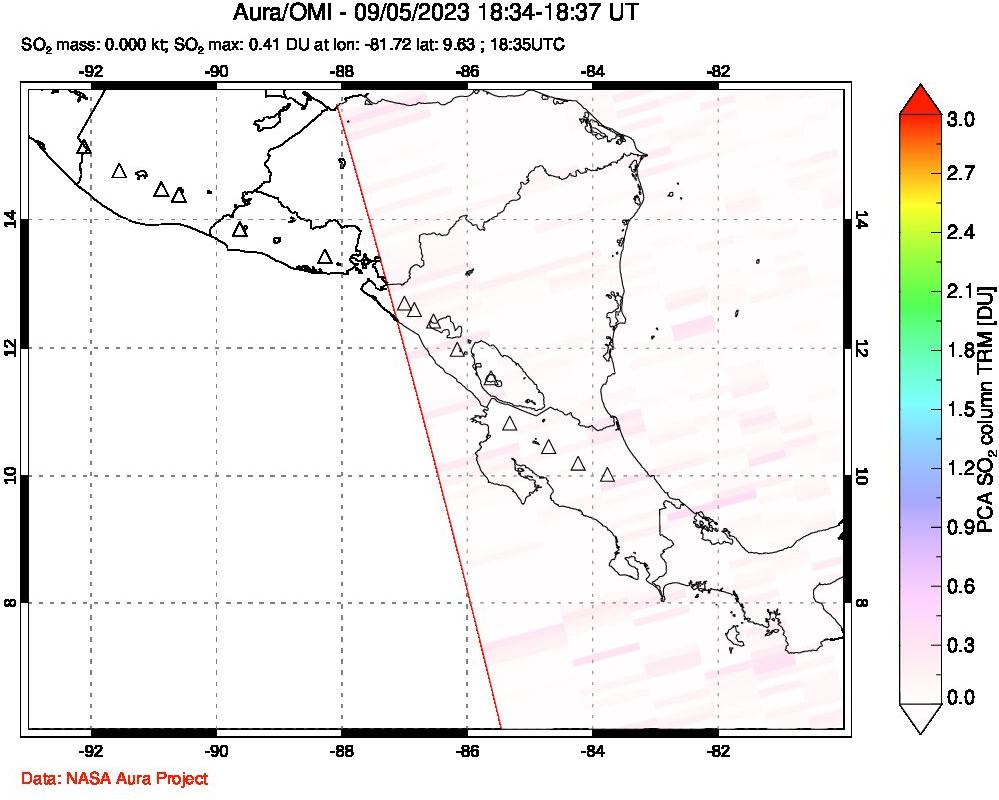 A sulfur dioxide image over Central America on Sep 05, 2023.