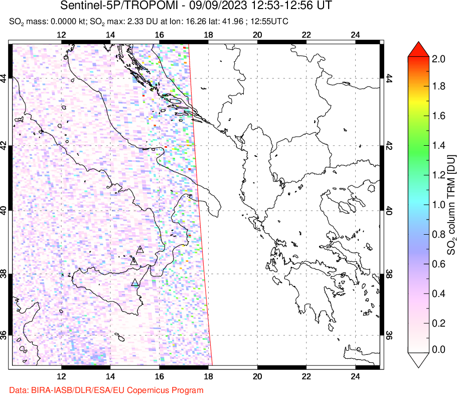 A sulfur dioxide image over Etna, Sicily, Italy on Sep 09, 2023.