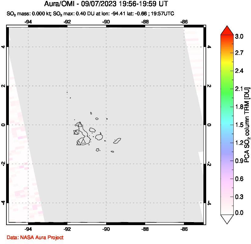 A sulfur dioxide image over Galápagos Islands on Sep 07, 2023.