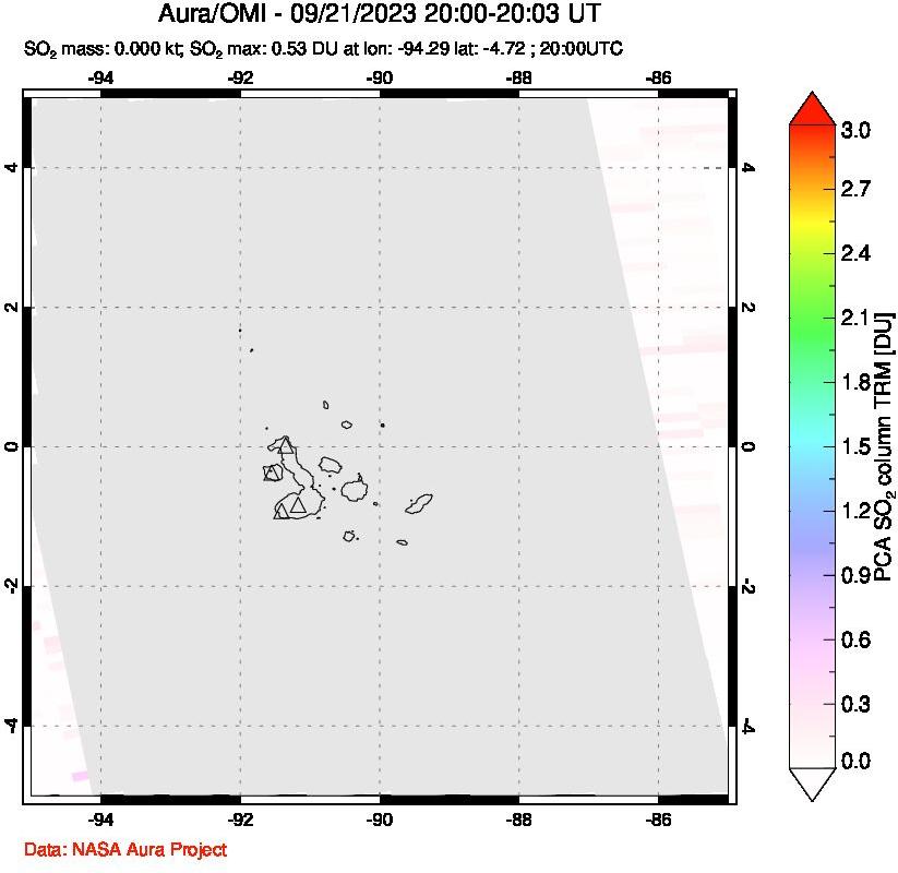 A sulfur dioxide image over Galápagos Islands on Sep 21, 2023.