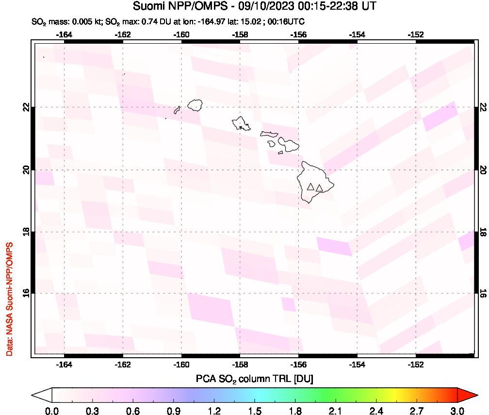 A sulfur dioxide image over Hawaii, USA on Sep 10, 2023.